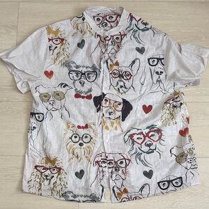 Dog Lover Print Button Down Short Sleeve Shirt